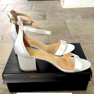 White Satin Block Heels